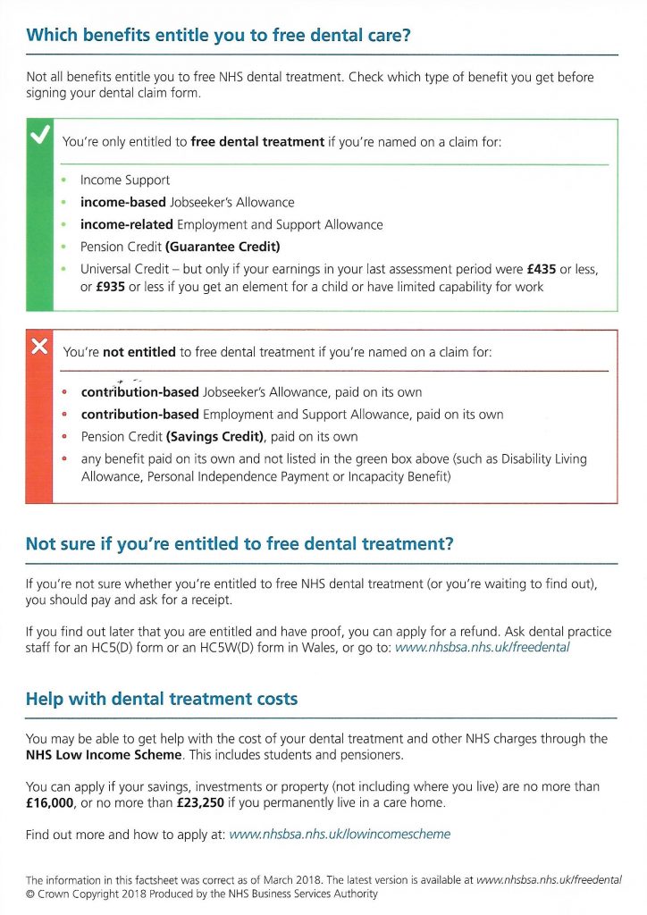 St Annes Dental Clinic NHS Charge Bands Fee Guide